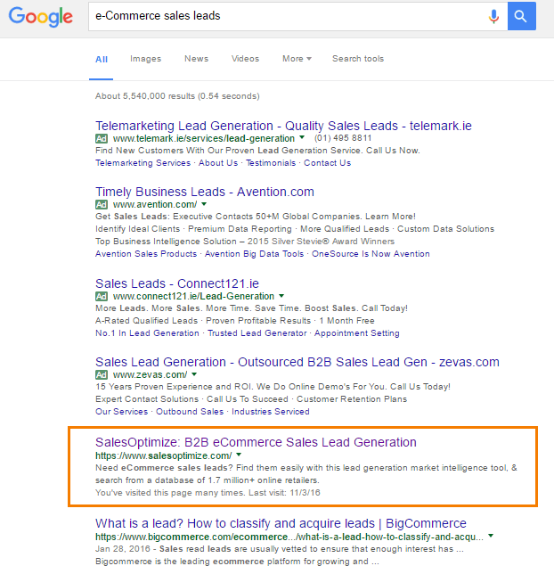 TAMI eCommerce Sales Leads Google rank