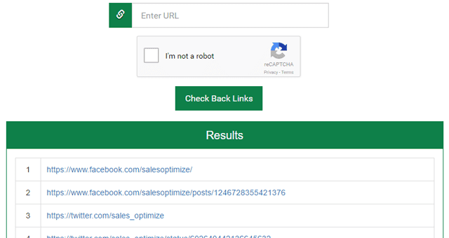Backlink Checker results