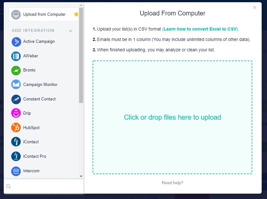 Neverbounce List of integrations