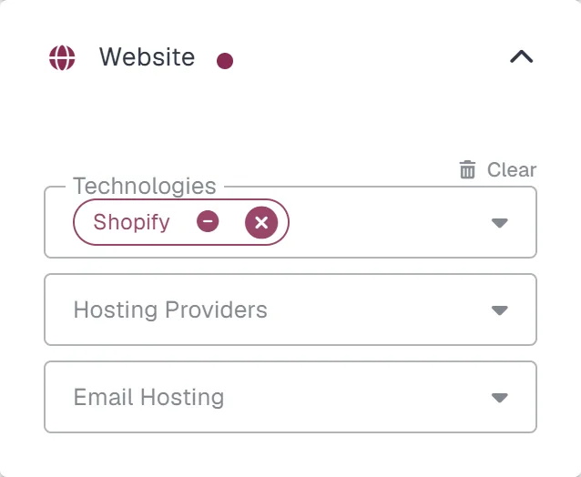 Website filter with Shopify selected