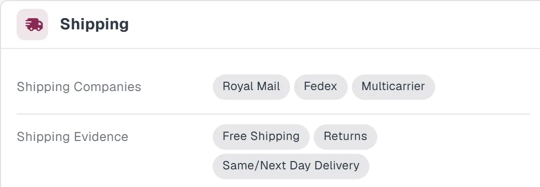 Farrow & Ball's shipping in TAMI AI: Royal Mail, FedEx and Multicarrier, with free shipping, returns and next day delivery